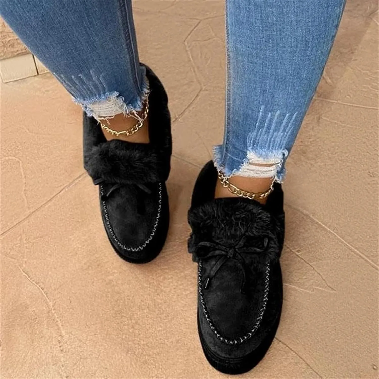 Winter Boots For Women 2024 Warm Fur Lined Snow Ankle Boots Outdoor Short Booties Fashion Slip On Loafers Shoes