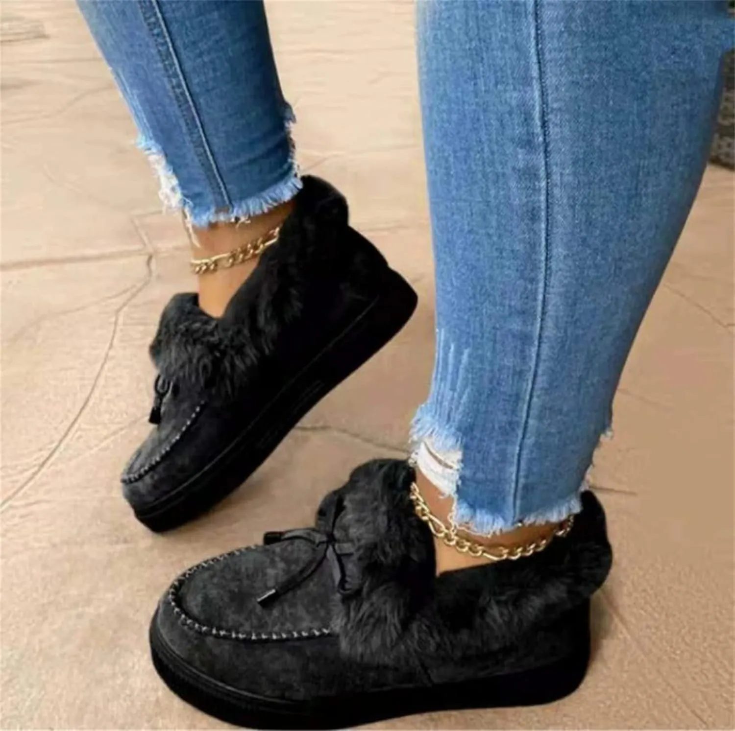Winter Boots For Women 2024 Warm Fur Lined Snow Ankle Boots Outdoor Short Booties Fashion Slip On Loafers Shoes