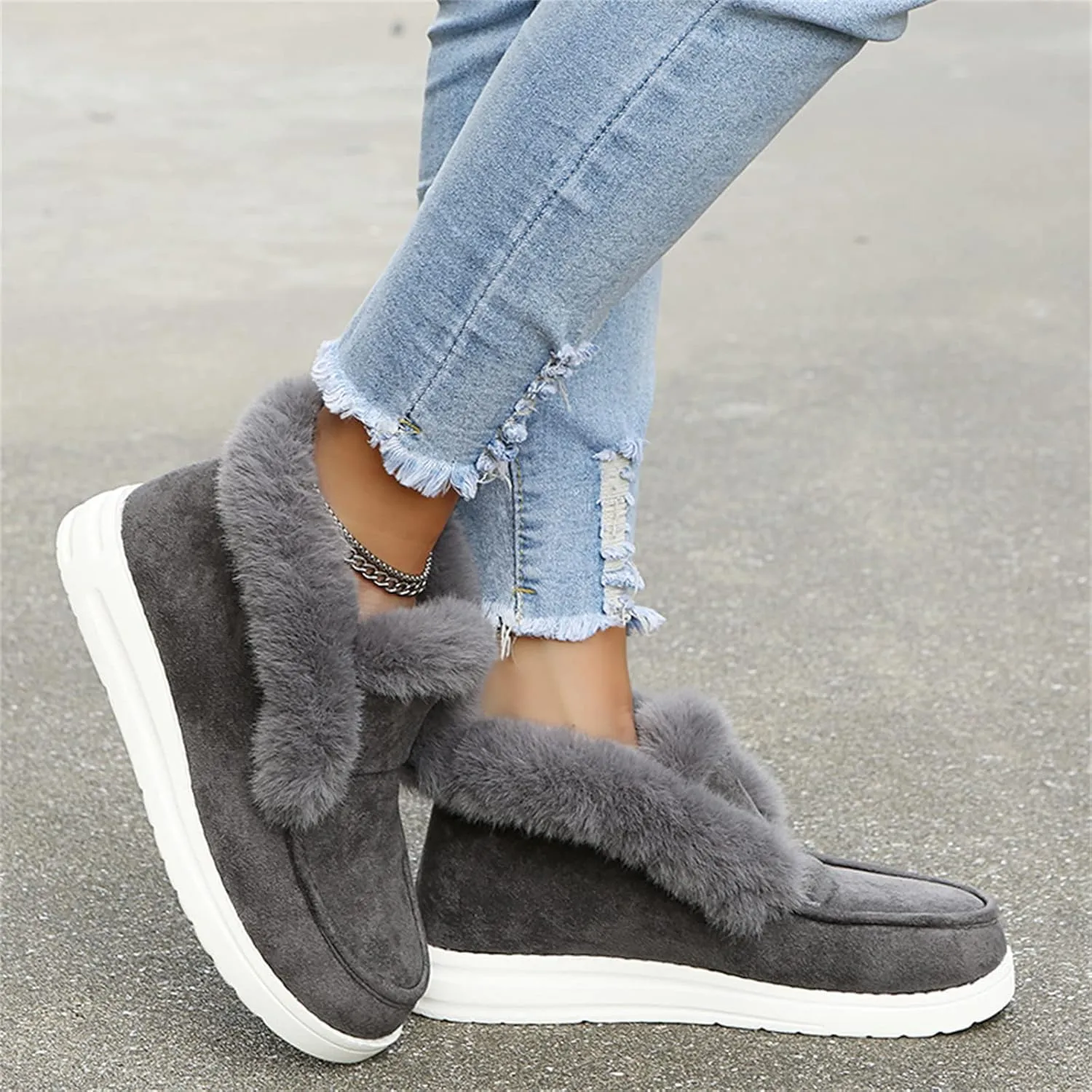 Winter Fashion Boots For Women 2024 Snow Boots Warm Ankle Booties Comfortable Slip On Outdoor Fur Lined Loafers Shoes