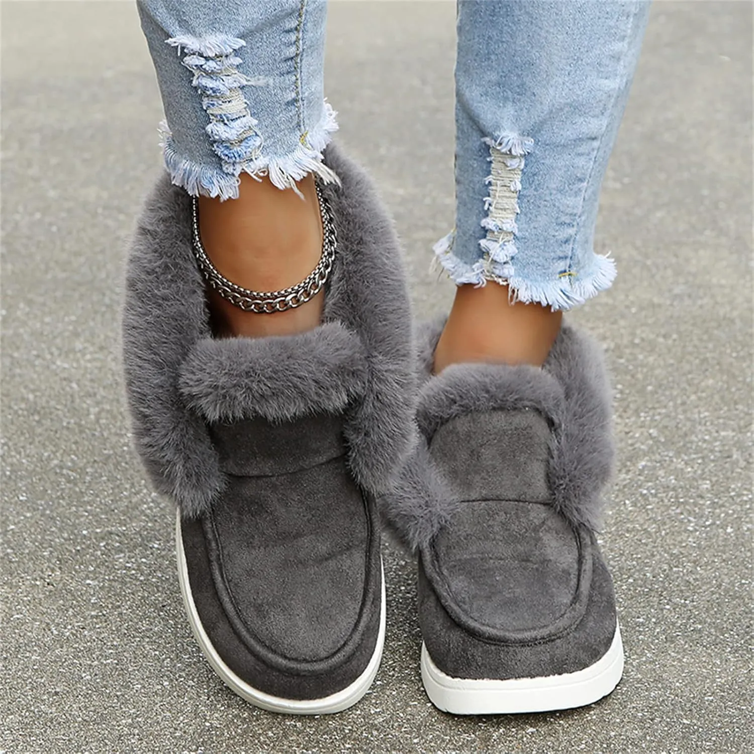 Winter Fashion Boots For Women 2024 Snow Boots Warm Ankle Booties Comfortable Slip On Outdoor Fur Lined Loafers Shoes