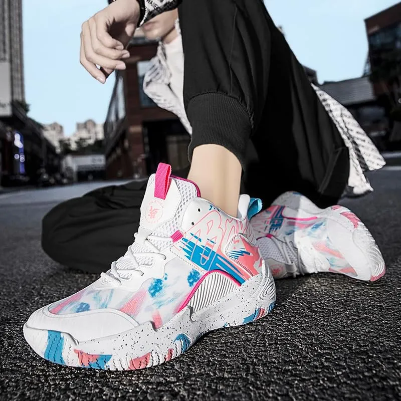Women Men Basketball Shoes Fashion Unisex Outdoor Sneakers Colorful Painting Sport Shoes Breathable Non Slip Basketball Shoes