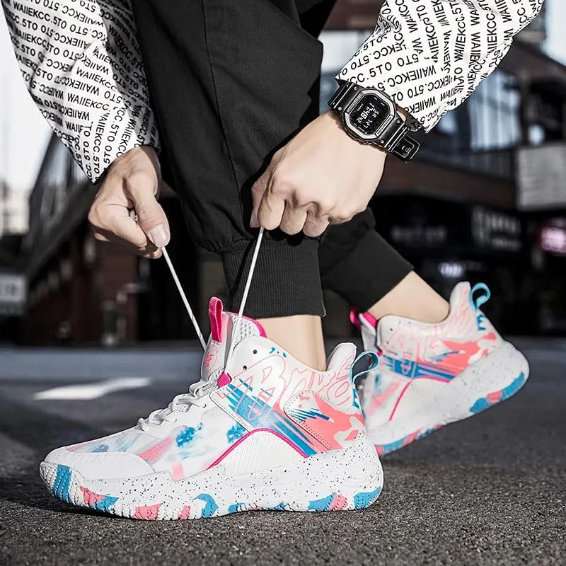 Women Men Basketball Shoes Fashion Unisex Outdoor Sneakers Colorful Painting Sport Shoes Breathable Non Slip Basketball Shoes