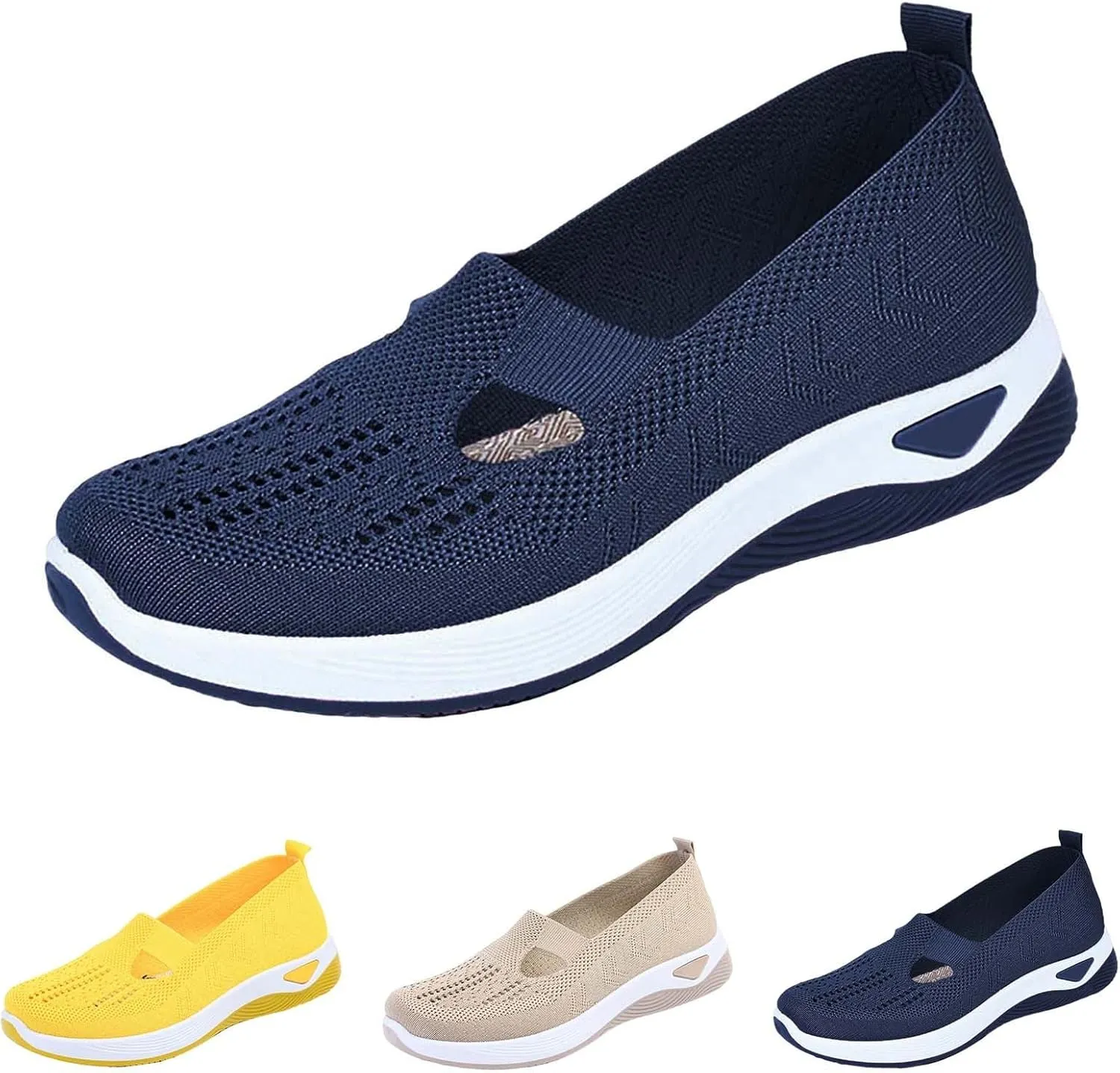 Women's Fashion Sneakers Woven Orthopedic Breathable Soft Shoes Go Walking Slip On Foam Shoes Sneakers with Arch Support Breathable Lightweight Walking Shoe