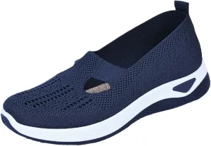 Women's Fashion Sneakers Woven Orthopedic Breathable Soft Shoes Go Walking Slip On Foam Shoes Sneakers with Arch Support Breathable Lightweight Walking Shoe