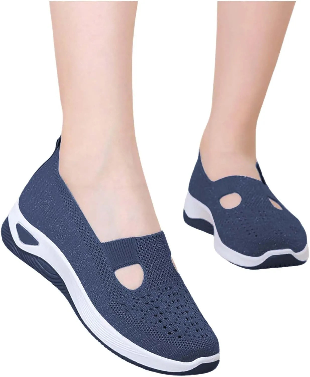 Women's Fashion Sneakers Woven Orthopedic Breathable Soft Shoes Go Walking Slip On Foam Shoes Sneakers with Arch Support Breathable Lightweight Walking Shoe
