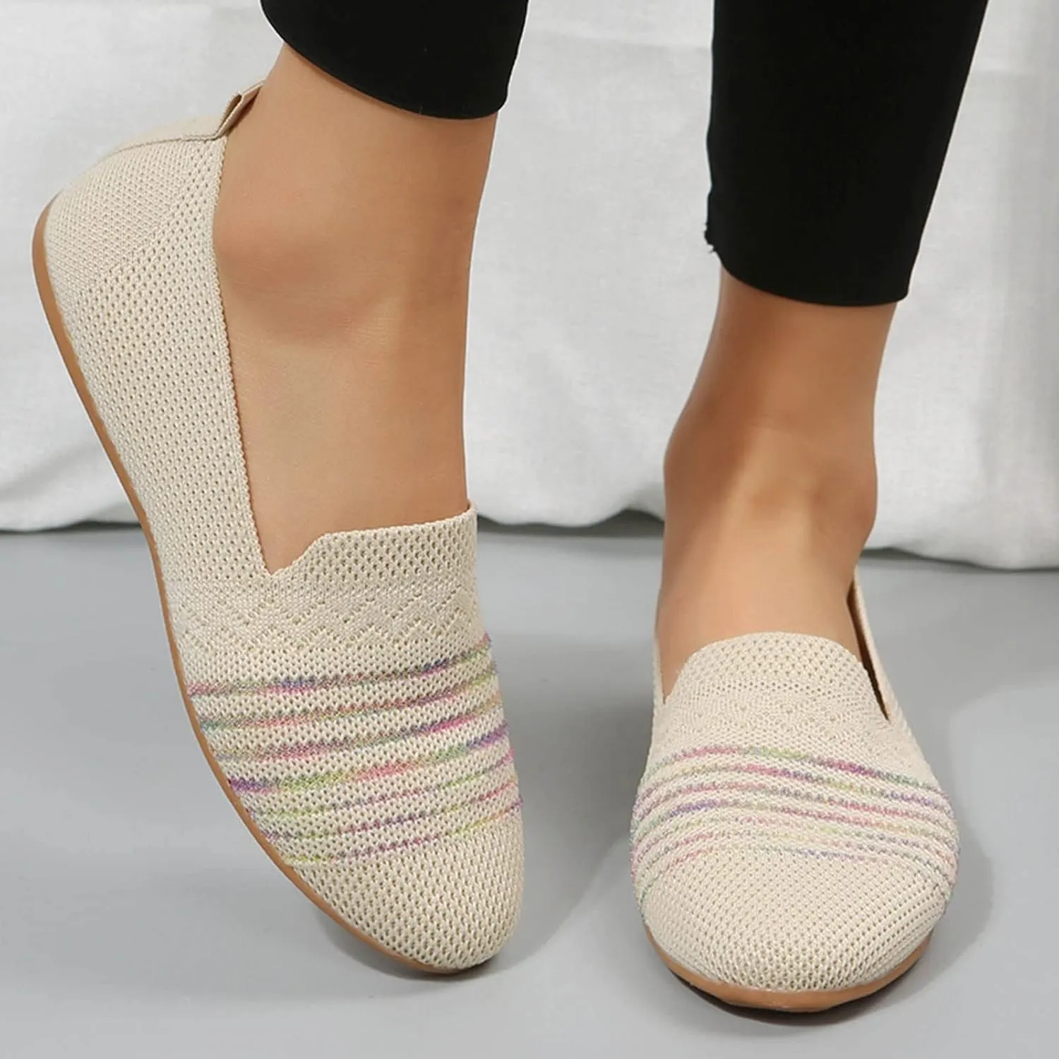 Women's Flat Ballet Shoes Knit Flat Shoes Round Toe Slip on Women Flats for Dressy Casual Office Work Wedding