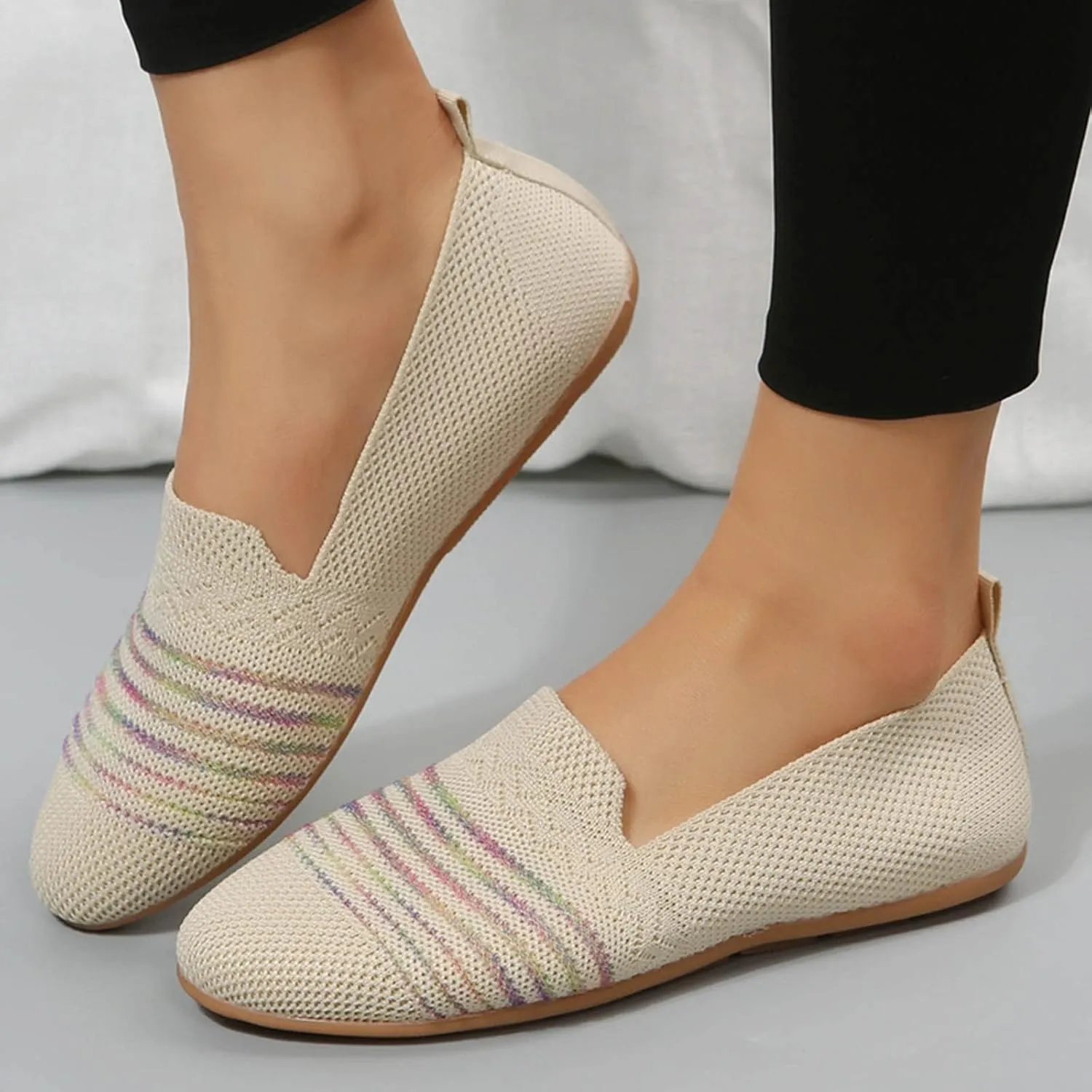 Women's Flat Ballet Shoes Knit Flat Shoes Round Toe Slip on Women Flats for Dressy Casual Office Work Wedding