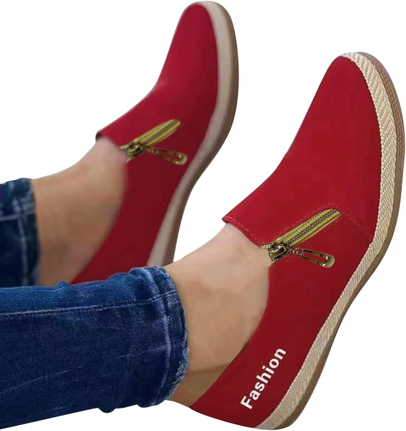 Women's Loafers Casual Shoes Ladies Fashion Solid Color Round Toe Shallow Mouth Side Zipper Flat Casual Shoes Espadrilles Workout Gym Outdoor Shoes