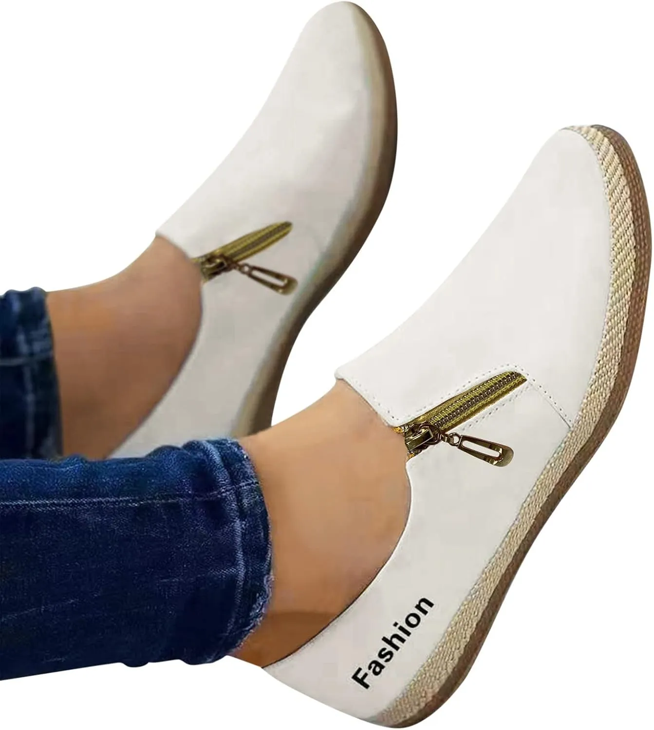 Women's Loafers Casual Shoes Ladies Fashion Solid Color Round Toe Shallow Mouth Side Zipper Flat Casual Shoes Espadrilles Workout Gym Outdoor Shoes