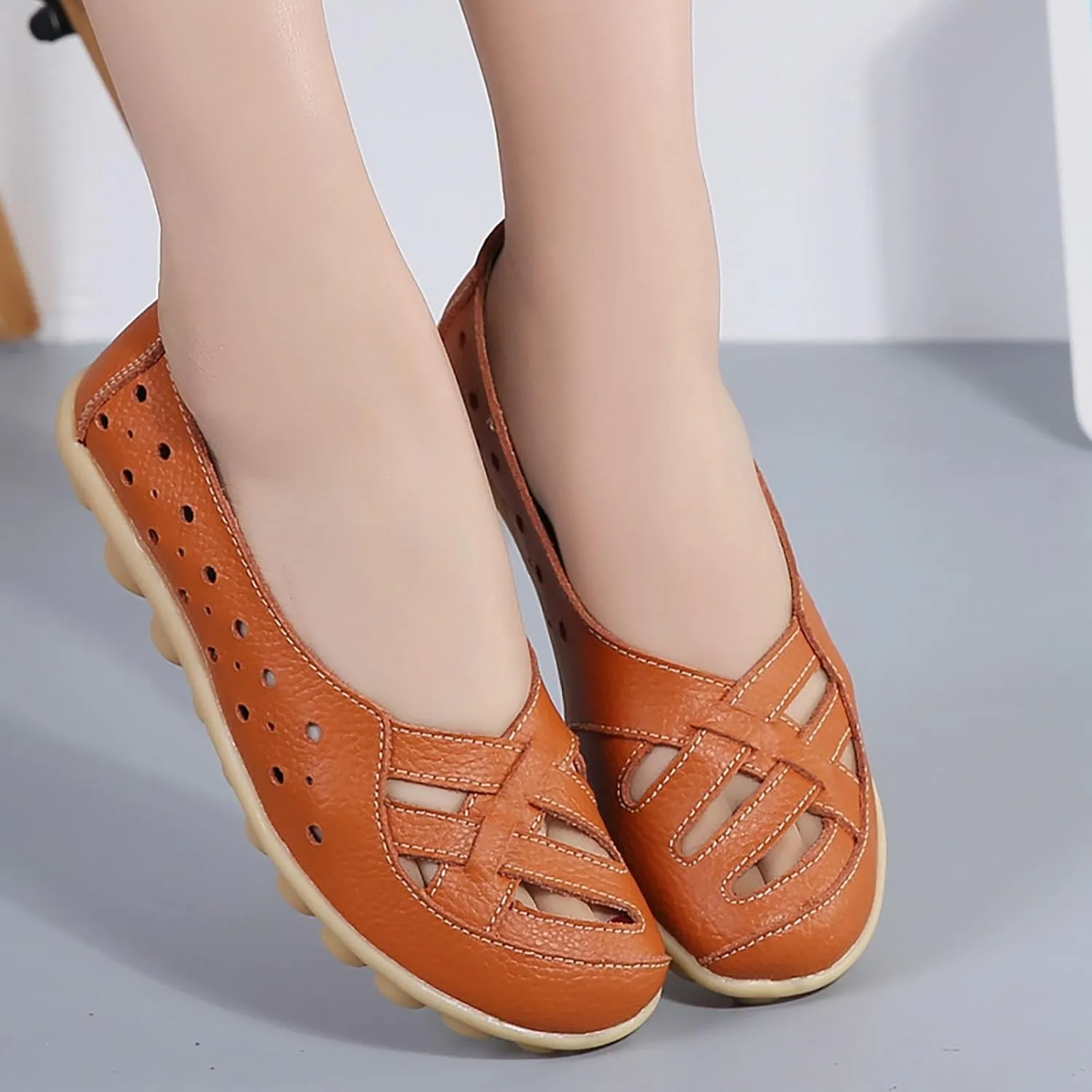 Womens Loafers Comfortable Orthopedic Breathable Leather Soft Sole Flats Driving Walking Casual Slip On Penny Shoes