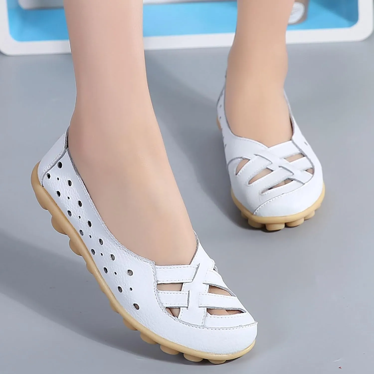 Womens Loafers Comfortable Orthopedic Breathable Leather Soft Sole Flats Driving Walking Casual Slip On Penny Shoes