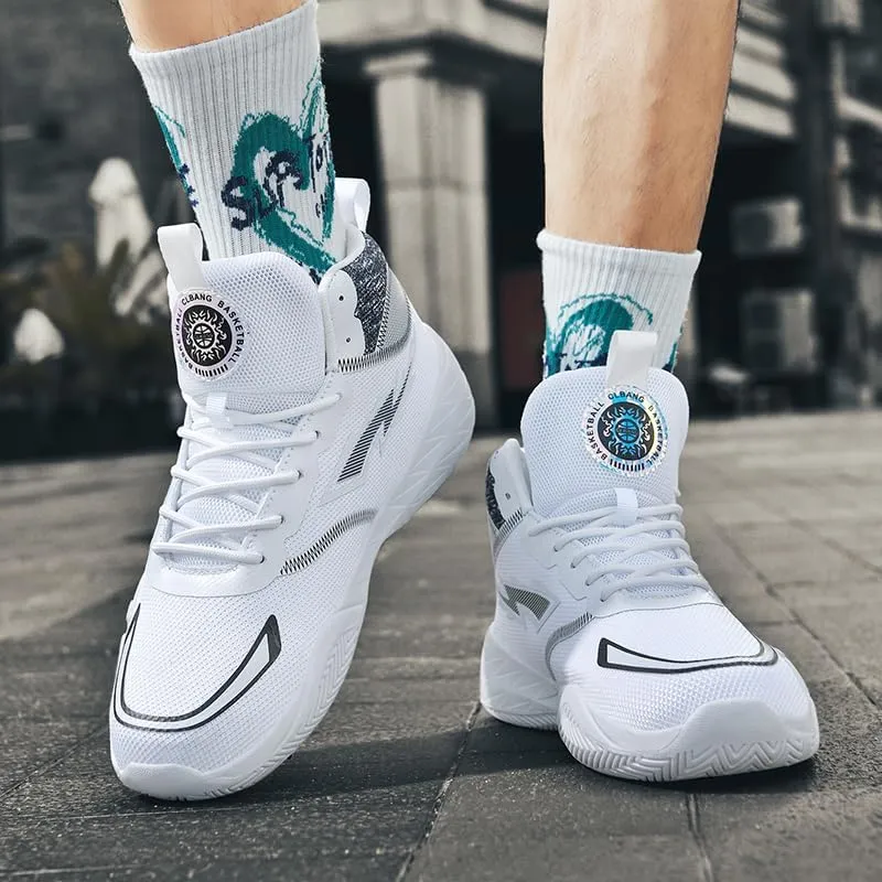 Women's Men's Lace Up High Top Basketball Shoes Lightweight Breathable Non-Slip Tennis Sneakers Fashionable Graffiti Training Shoes