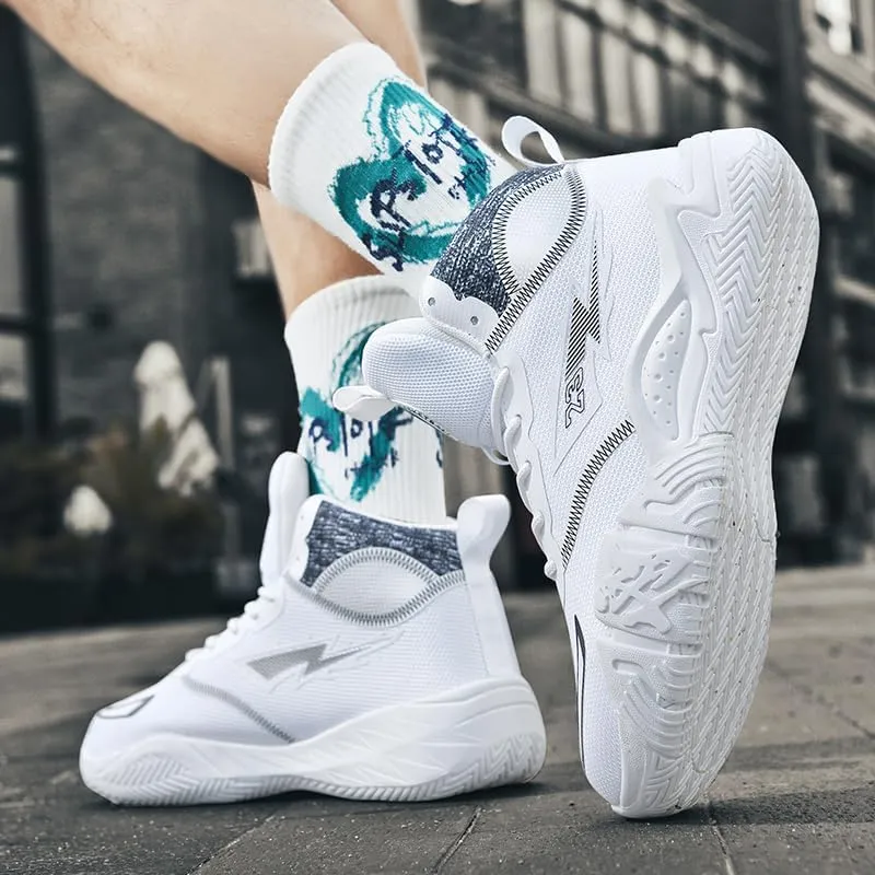 Women's Men's Lace Up High Top Basketball Shoes Lightweight Breathable Non-Slip Tennis Sneakers Fashionable Graffiti Training Shoes