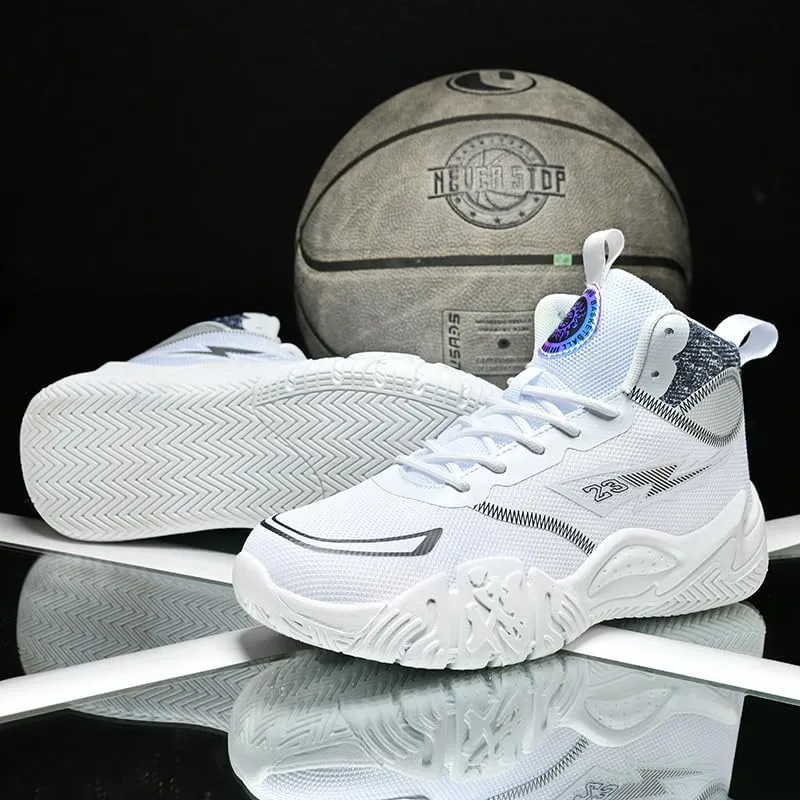 Women's Men's Lace Up High Top Basketball Shoes Lightweight Breathable Non-Slip Tennis Sneakers Fashionable Graffiti Training Shoes