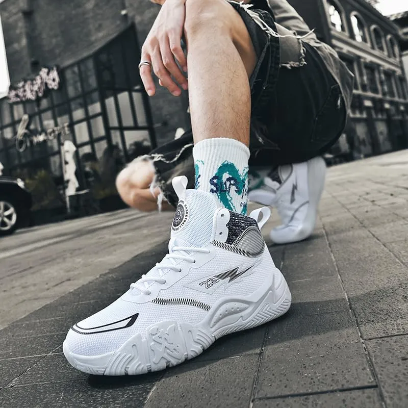 Women's Men's Lace Up High Top Basketball Shoes Lightweight Breathable Non-Slip Tennis Sneakers Fashionable Graffiti Training Shoes