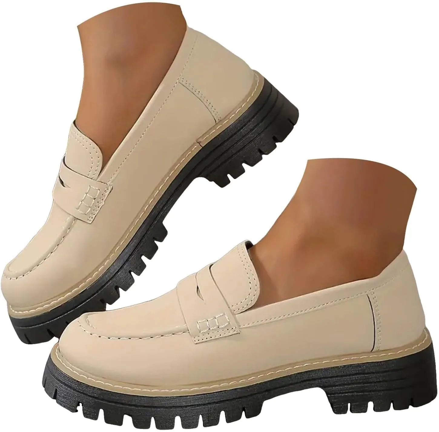 Womens Platform Loafers Shoes Slip On Platform Chunky Penny Loafer Work Office Business Casual Dress Shoe Walking Trendy Classic Flats Loafer Sneakers Sole Wide Width Comfort Driving Moccasins Shoes