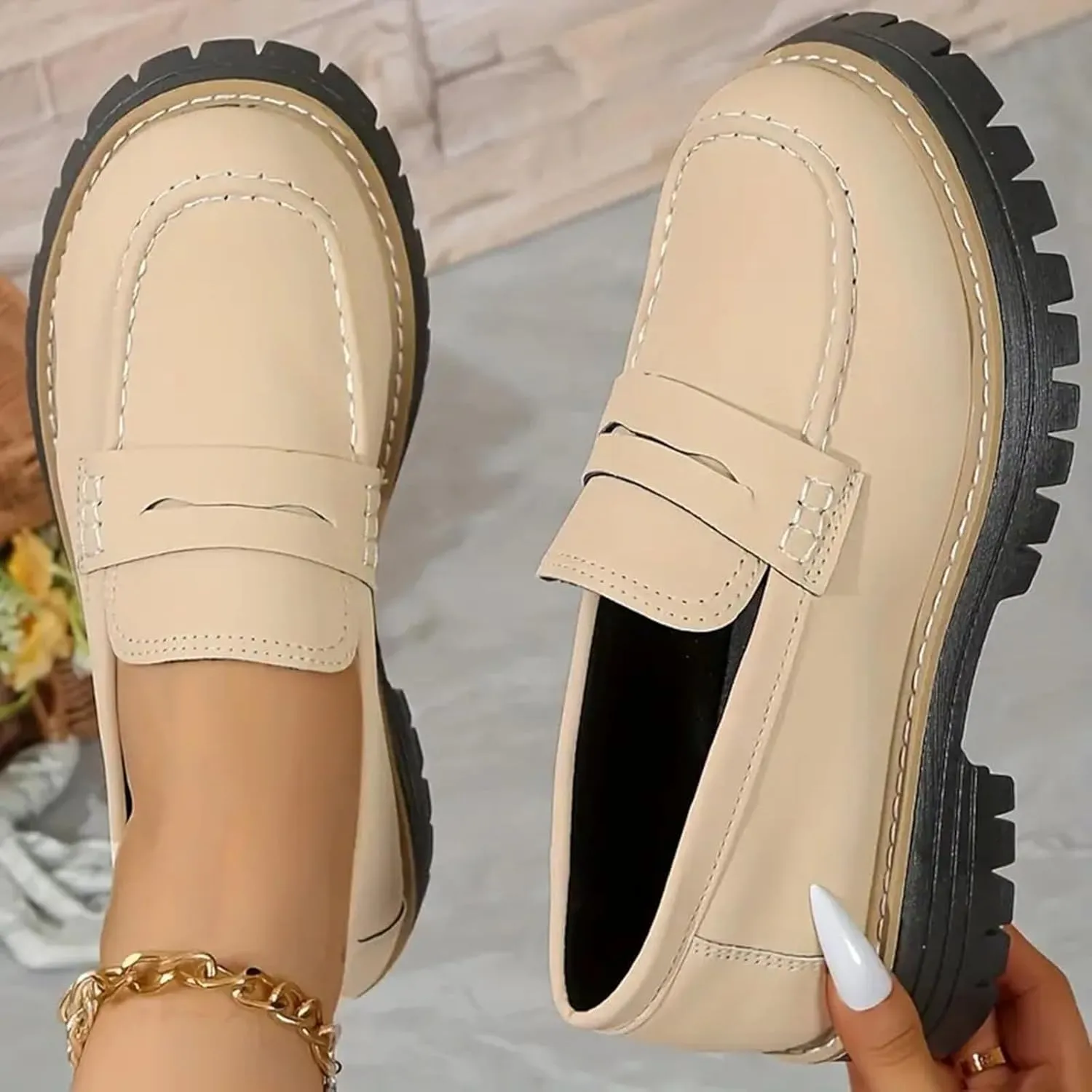 Womens Platform Loafers Shoes Slip On Platform Chunky Penny Loafer Work Office Business Casual Dress Shoe Walking Trendy Classic Flats Loafer Sneakers Sole Wide Width Comfort Driving Moccasins Shoes