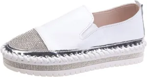 Womens Slip On Loafer Shoes Casual Rhinestone Fashion Shoes Platform Flat Single Orthopedic Shoes Dress Shoes