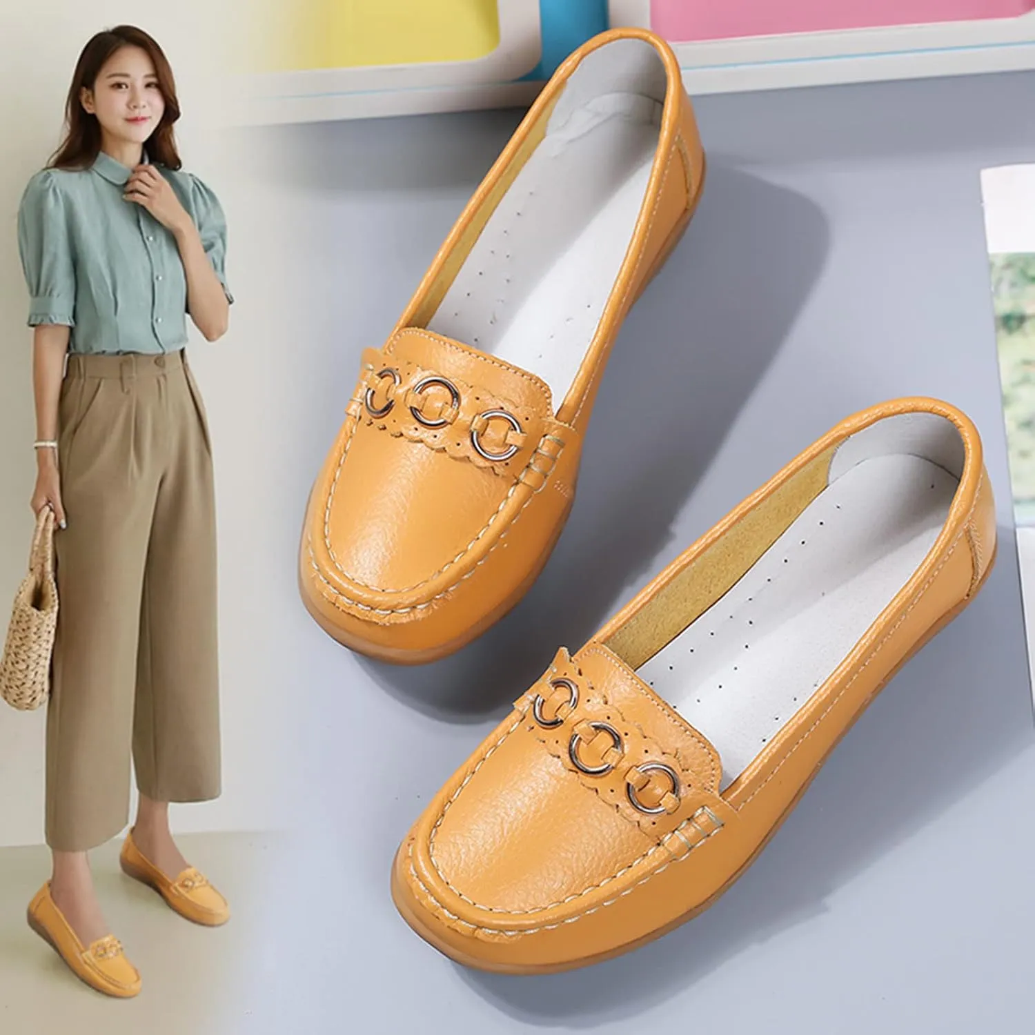 Womens Slip On Shoes Comfortable Dress Shoes Lightweight Penny Loafers Dressy Work Flats Business Shoes
