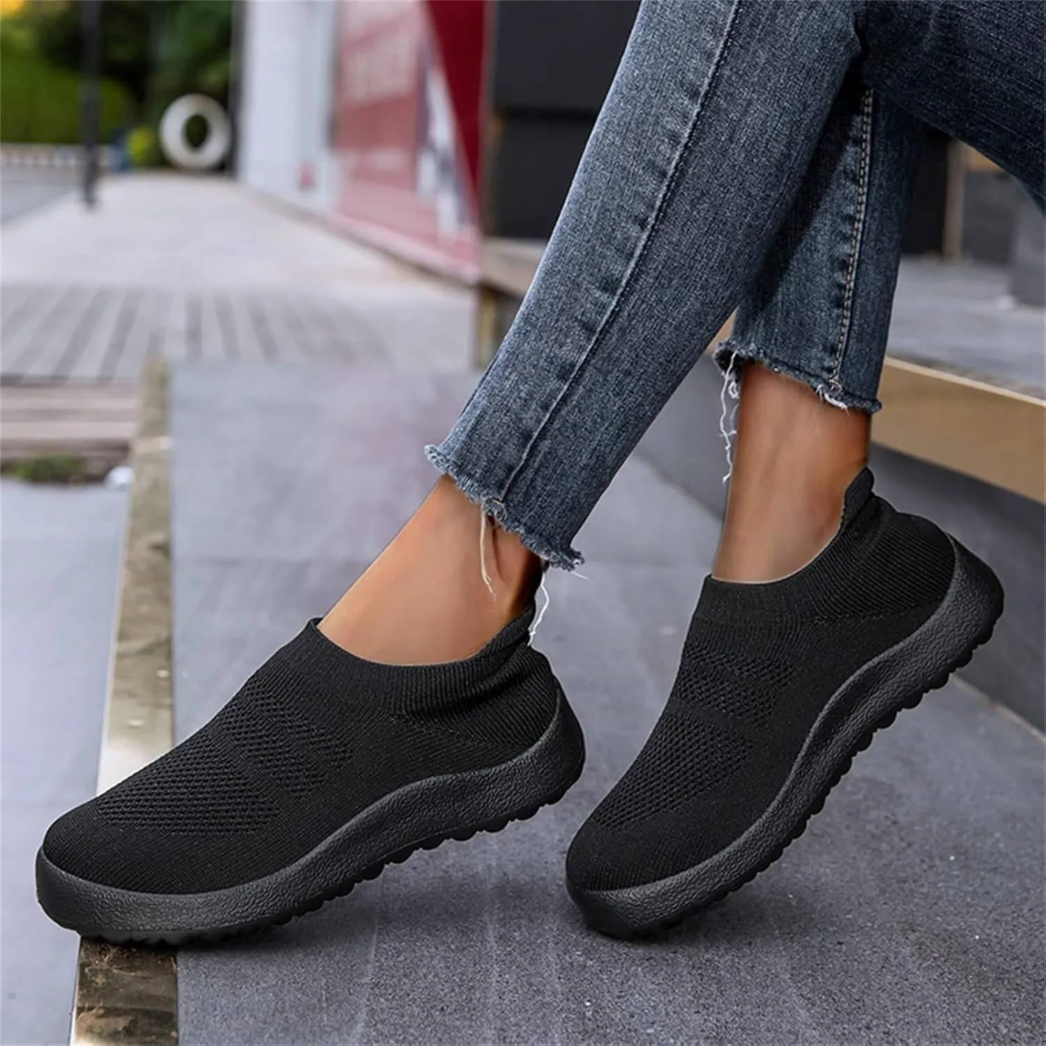 Womens Sneakers 7.5 Wide Width Non Slip Work Shoes Women Black and White Black Tennis Shoes for Women Non Slip Women Black Sneakers Size 7.5 Athletic Shoes Women Size 6.5