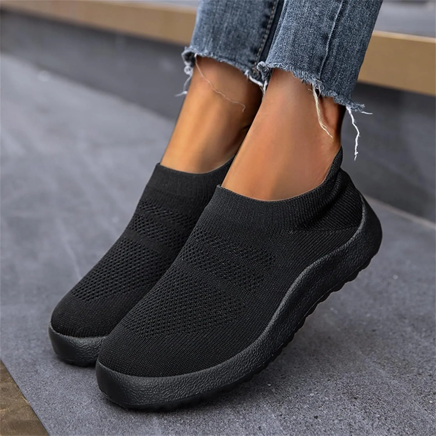 Womens Sneakers 7.5 Wide Width Non Slip Work Shoes Women Black and White Black Tennis Shoes for Women Non Slip Women Black Sneakers Size 7.5 Athletic Shoes Women Size 6.5