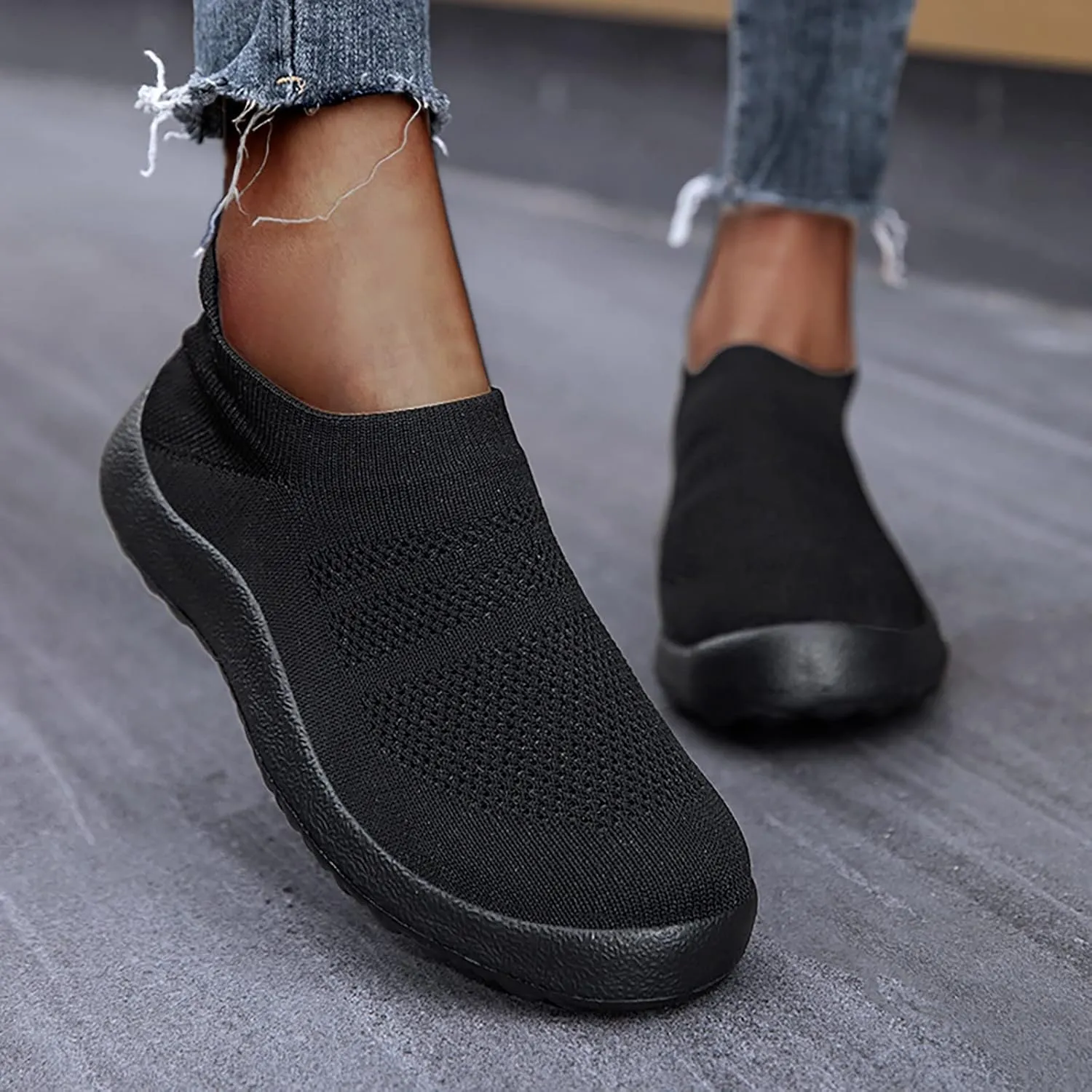 Womens Sneakers 7.5 Wide Width Non Slip Work Shoes Women Black and White Black Tennis Shoes for Women Non Slip Women Black Sneakers Size 7.5 Athletic Shoes Women Size 6.5