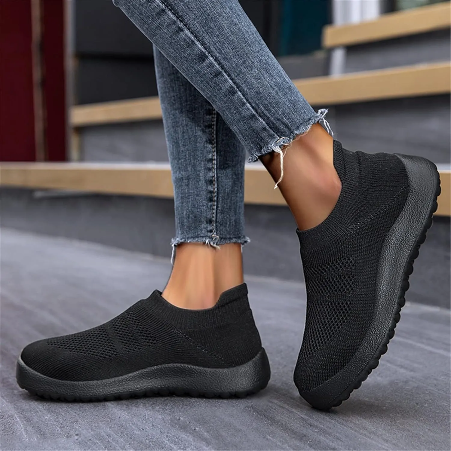 Womens Sneakers 7.5 Wide Width Non Slip Work Shoes Women Black and White Black Tennis Shoes for Women Non Slip Women Black Sneakers Size 7.5 Athletic Shoes Women Size 6.5
