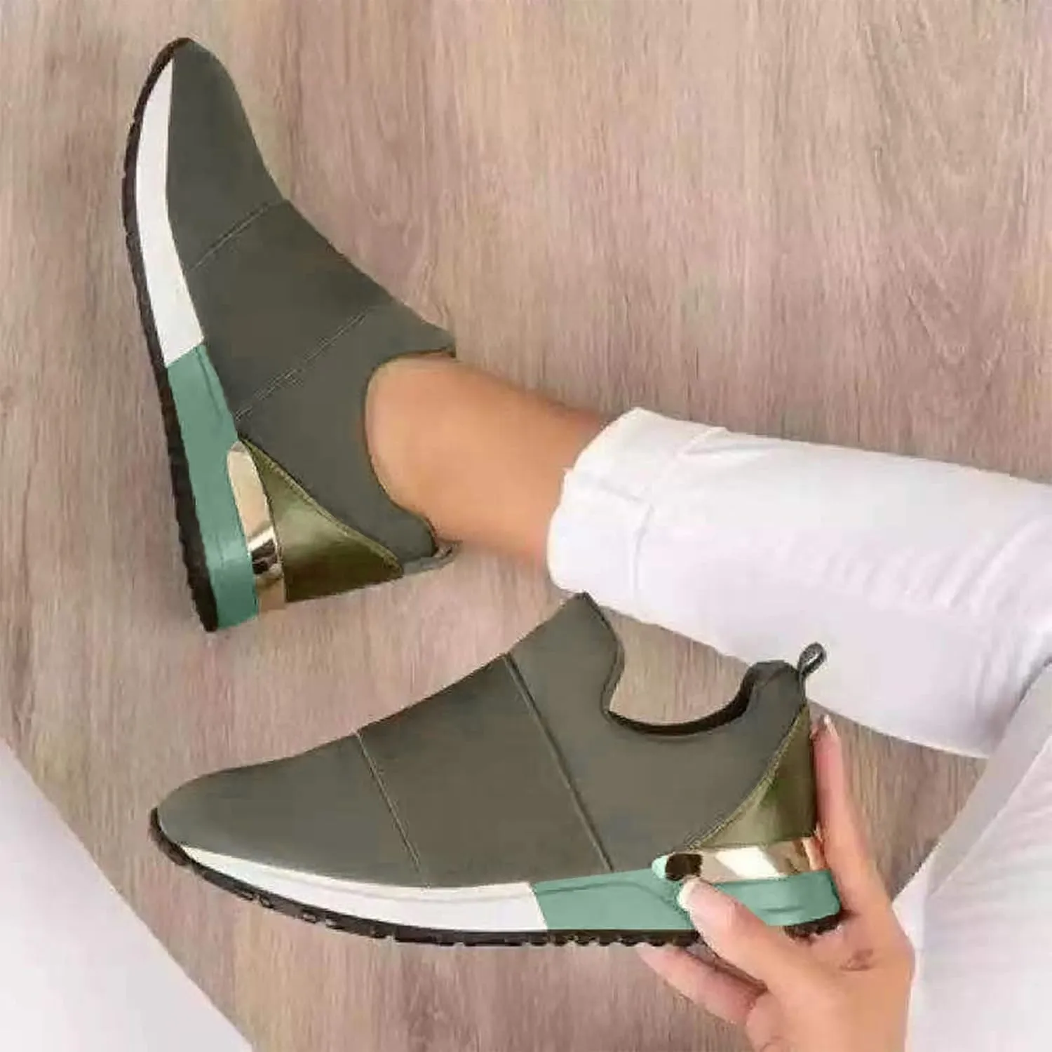 Womens Sneakers 7.5 Wide Width Slip On Shoes for Women with Arch Support Womens Running Sneakers Wide Toe Box Plantar Fasciitis Shoes Women Slip Ons Wide Tenis para Trabajo De Mujer Antideslizante