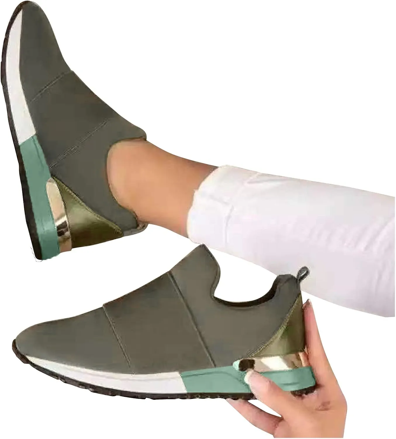 Womens Sneakers 7.5 Wide Width Slip On Shoes for Women with Arch Support Womens Running Sneakers Wide Toe Box Plantar Fasciitis Shoes Women Slip Ons Wide Tenis para Trabajo De Mujer Antideslizante