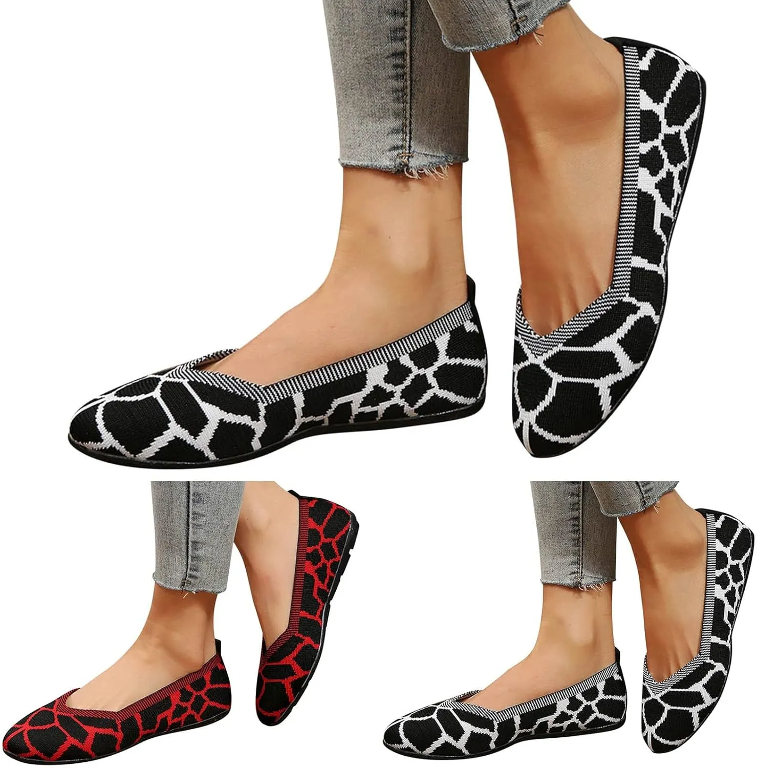 Womens Stretch Flats Casual Lightweight & Breathable Slip on Cute Loafer Slip on Walking Driving Shoes